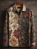 Western Cowboy Style Plant And Flower Elements Retro Cotton And Linen Men's Shirt artswardrobe