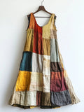 Vintage Multicolor Patchwork Linen Blend Dress artswardrobe