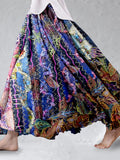 Vintage Floral Embroidered Flowy Linen Blend Wide Skirt artswardrobe