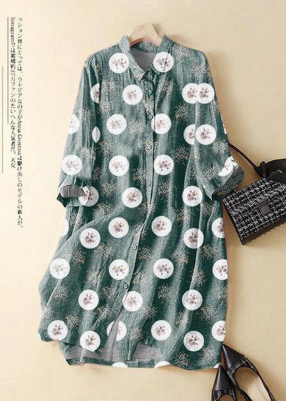 Blue Cashew Nuts Embroidered Patchwork Linen Shirt Dress Summer