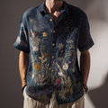 Bohemian Style Plant And Flower Pattern Men's Retro Cotton And Linen Shirt artswardrobe