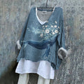 Vintage Fantasy Whale In Floral Dreamy Art Pattern Linen Blend Tunic artswardrobe