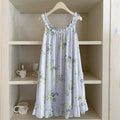 Vintage Roses Floral Ruffle Trim Linen Dress artswardrobe
