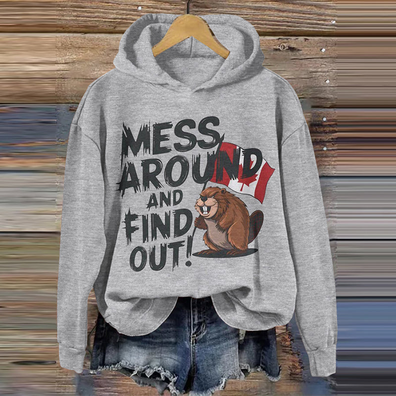 Women's Beaver Canadian Flag Mess Around And Find Out Casual Hoodie elevenforest