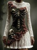 Comstylish Women's Halloween Skull Flowers Moss Witch Midi Dress