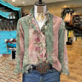 Women's Vintage Floral Art Print Ruffle Shirt artswardrobe