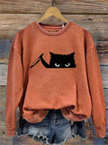 Women's Casual Funny Black Cat Print Sweatshirt elevenforest