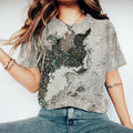 Vintage Cat Print Round Neck Short Sleeve T-Shirt elevenforest