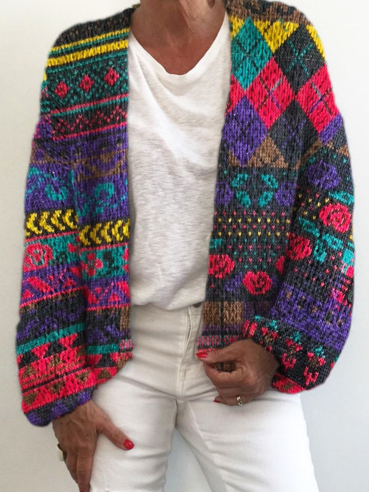 Women's Ethnic Floral Knit Sweater Cardigan artswardrobe