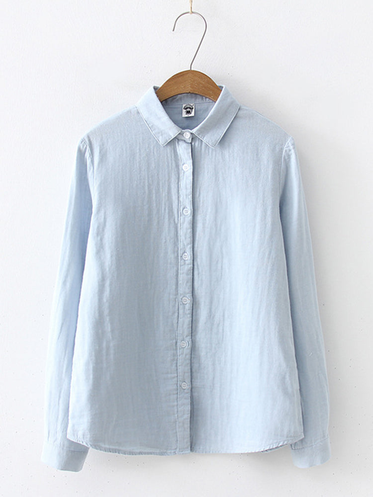 Women's Simple Solid Color Linen Blend Classic Shirt artswardrobe