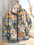 Women's Lovely Floral Art Print Casual Quilted Cardigan