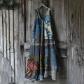 Women's Japanese Traditional Sashiko In Floral Patchwork Art Cotton And Linen Dress artswardrobe