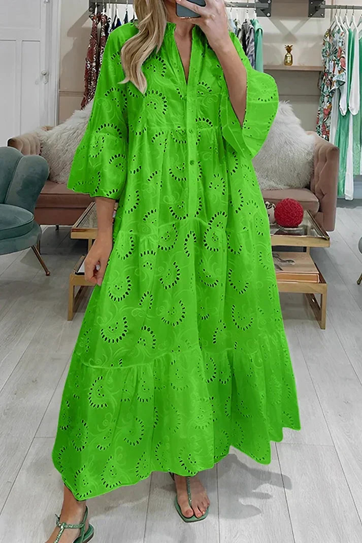 KS | Elegant dress with embroidered eyelets