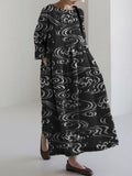 Comstylish Sea Waves Japanese Art Linen Blend Maxi Dress