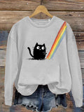 Comstylish Rainbow-playing Kitten Fun Round-neck Long-sleeved Sweatshirt