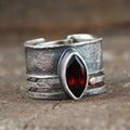 Vintage Oval Red Crystal Silver Ring