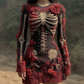 Comstylish Vintage Halloween Skeleton Art Knit Sweater Dress