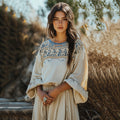 Vintage Cretan Embroidery Linen Contrasting Colors T-shirt artswardrobe