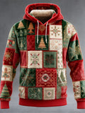 Comstylish Christmas Tree Patchwork Design Men's Flannel Hoodie