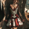 Comstylish Halloween Rib Cage Poker Colorblock Bloody Roses Mini Dress