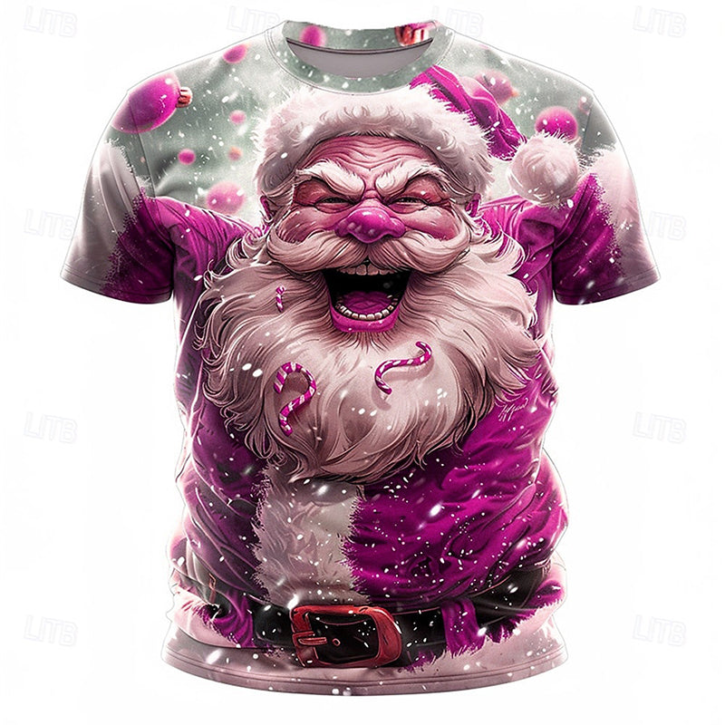 Comstylish Men's Christmas Santa Claus Print Crew Neck Short Sleeve T-shirt