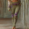 Comstylish Lassy Gradient Purple Lavender And Floral Art Cozy Knit Leggings
