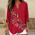 Women's Floral And Bird Art Print Cotton And Linen Shirt artswardrobe