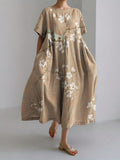 Comstylish Bird on Plum Blossom Branches Japanese Linen Blend Maxi Dress