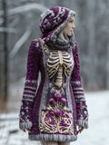 Comstylish Halloween Skeleton & Thistle Art Women's Knit Hooded Mini Dress