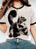 Cute Cat Ink Art Vintage Washed T Shirt elevenforest