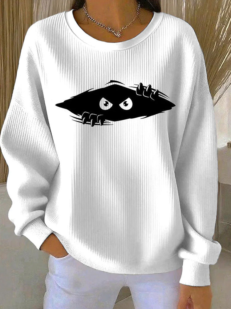 Women's Cute Cat Printed Vintage Casual Loose Long Sleeve Top elevenforest