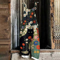 Vintage Black Cat In Garden Printed Casual Jumpsuit elevenforest