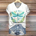 Women's Dragonfly Art Print V-Neck Cotton T-Shirt