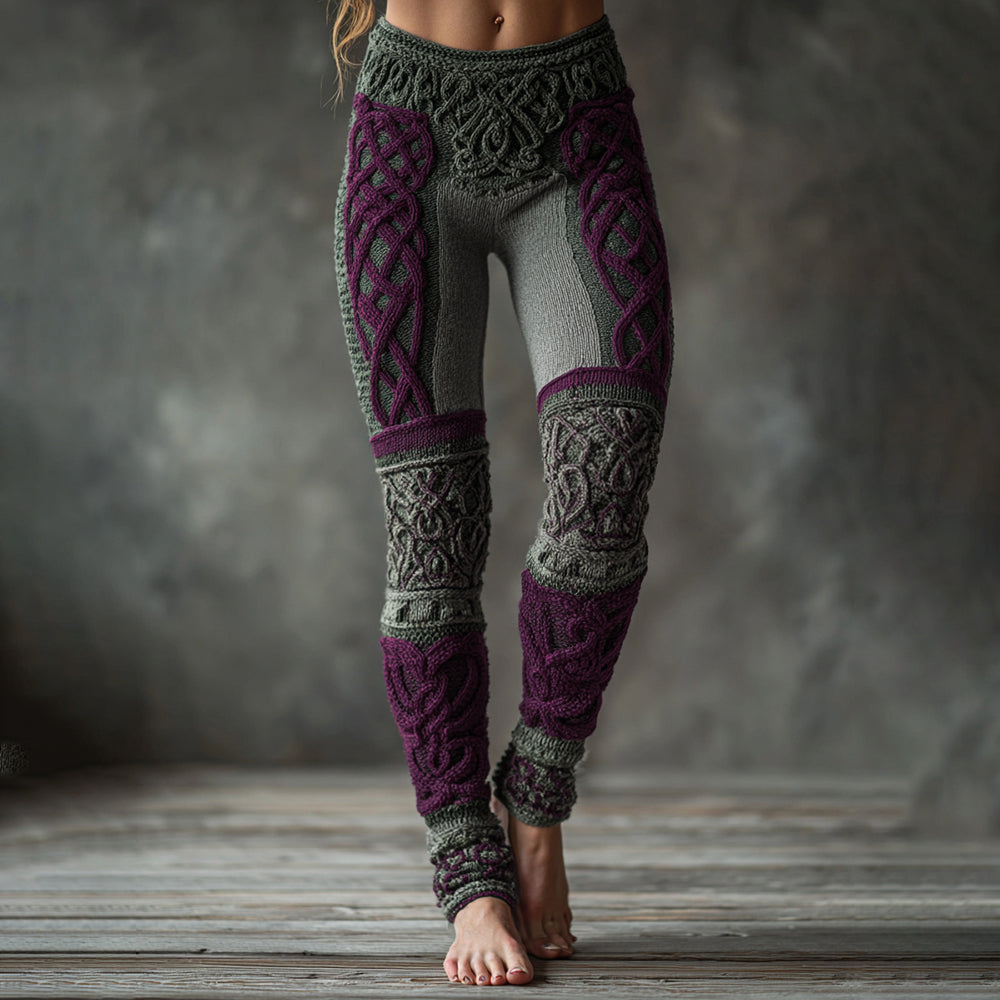 Comstylish Christmas Celtic Knot Knit Jacquard Cozy Leggings