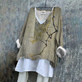 Comstylish Women Japanese Art Branch Printed V Neck Shirt