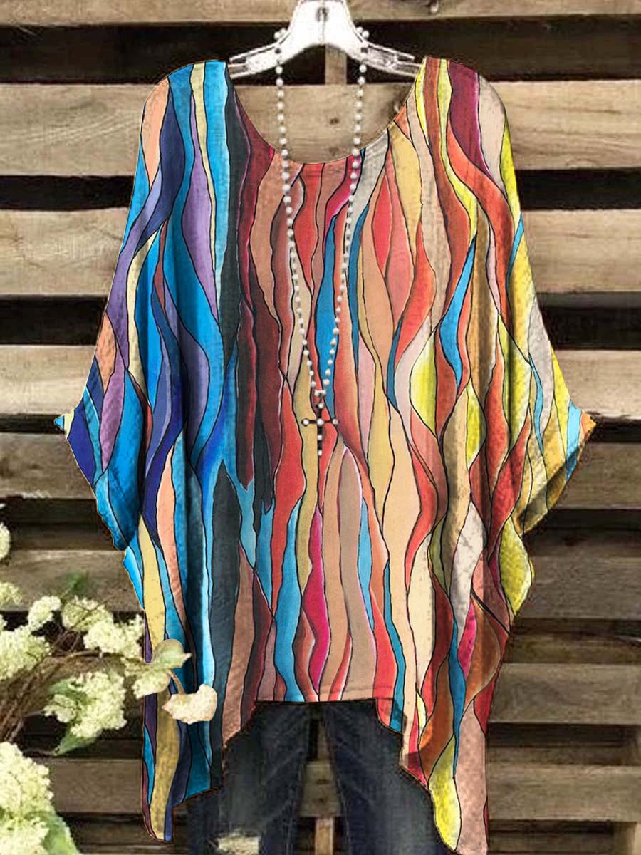 Women's Vintage Gradient Irregular Stripe Printed Top