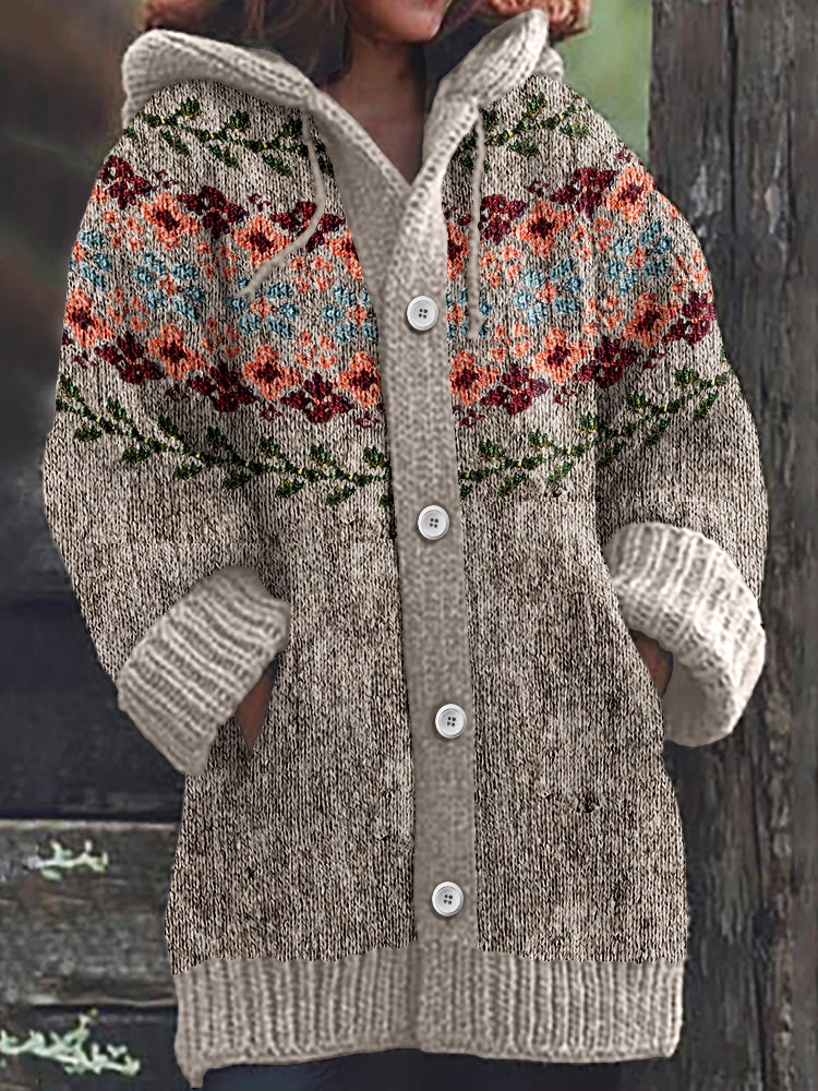 Vintage Button Floral Icelandic Pattern Cardigan Sweater elevenforest