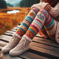 Vintage Colorblock Patchwork Floral And Leaf Cozy Knit Leggings elevenforest