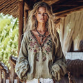 Vintage Tribal Floral Embroidery Art Casual Shirt artswardrobe