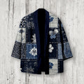 Comstylish Vintage Japanese Art Patchwork Linen Kimono Cardigan