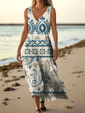 Women's Ethnic Floral Pattern Art Print Pocket Cotton Dresses