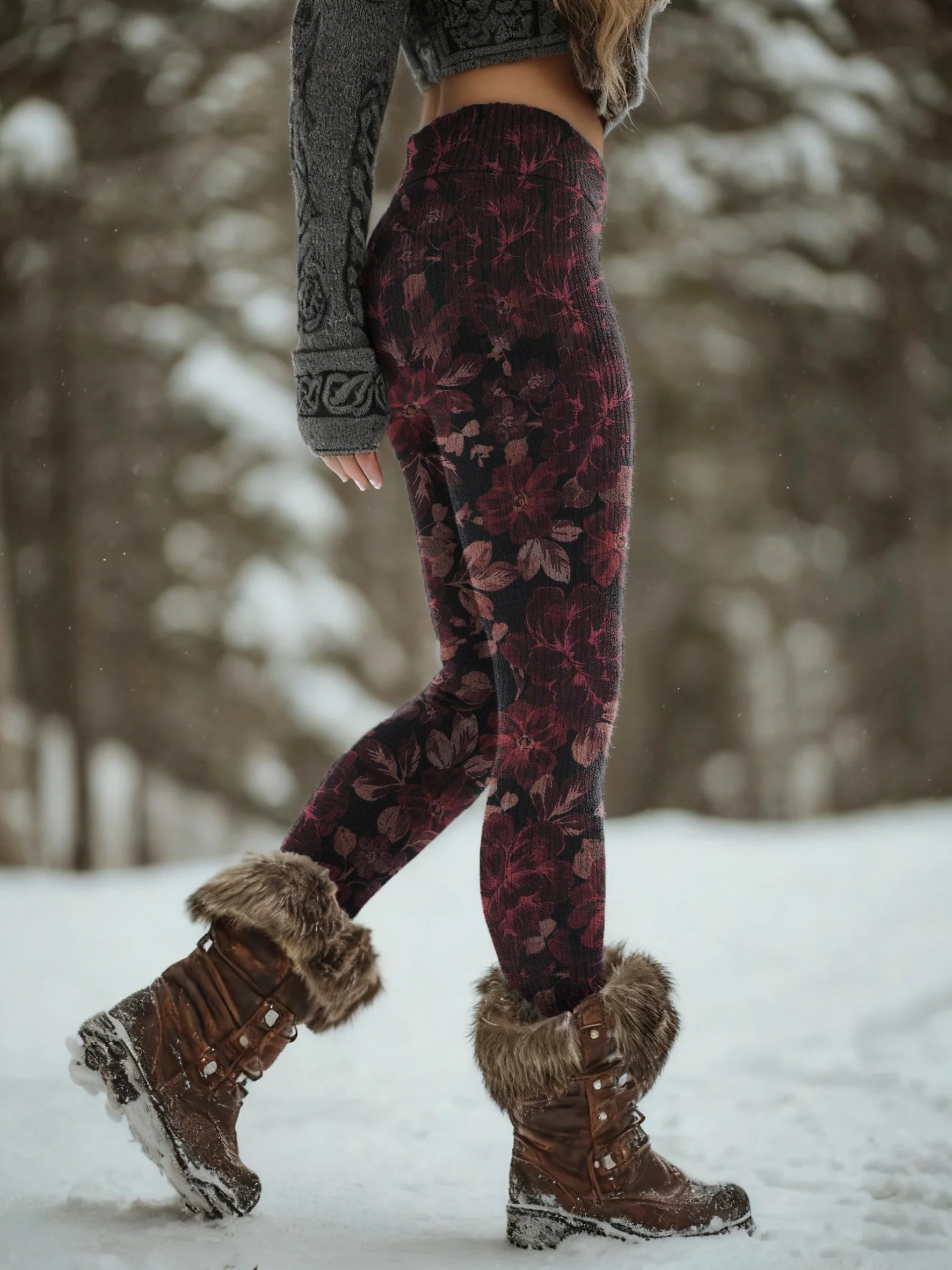Women's Vintage Floral Art Print Slim-Fit Casual Pants