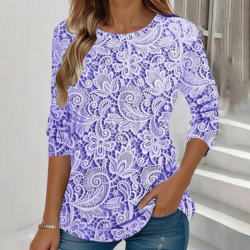 Comstylish Women's Vintage Lace Floral Print Long Sleeve T-shirt