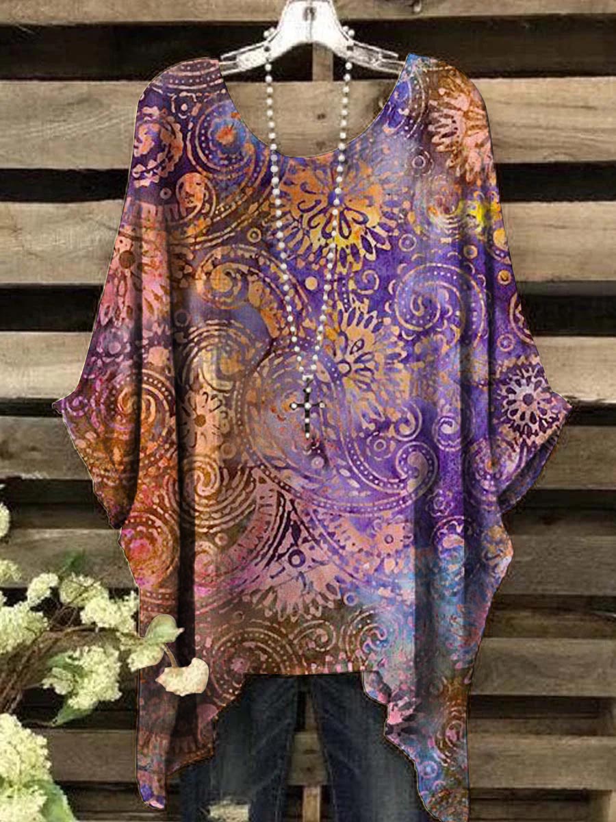 Women's Vintage Gradient Cashew Flower Floral Print Casual Top