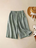 Comstylish Women's Linen Casual Elastic Waist Midi Pants