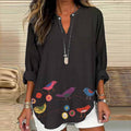 Women's Vintage Bird Art Embroidery V-neck Shirt artswardrobe