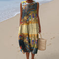 Vintage Loose Persian Art Sleeveless Cotton And Linen Tank Dress artswardrobe