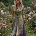 Vintage Gradient Purple Floral Embroidered Linen Casual Maxi Dress artswardrobe