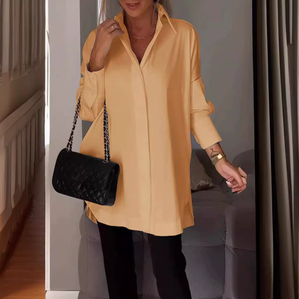 Comstylish Women's Loose Simple Long Sleeve Shirts