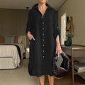Casual Long Sleeve Linen Shirt Dress artswardrobe